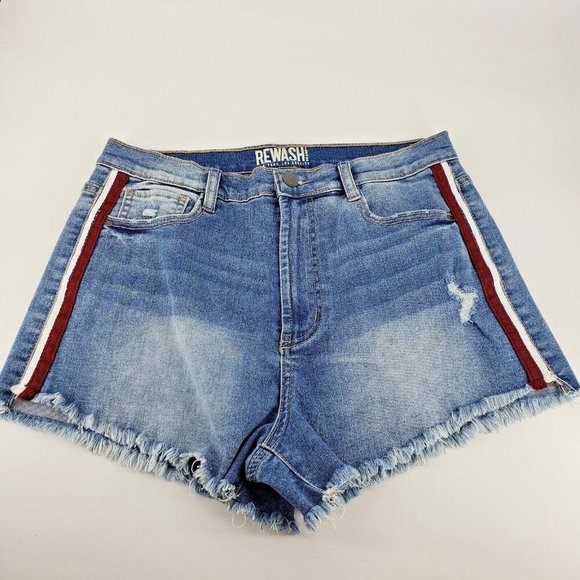 Rewash Pants - Rewash Brand Junior Sz 10 Distressed Denim Cut-off Shorts Red White Stripe Side